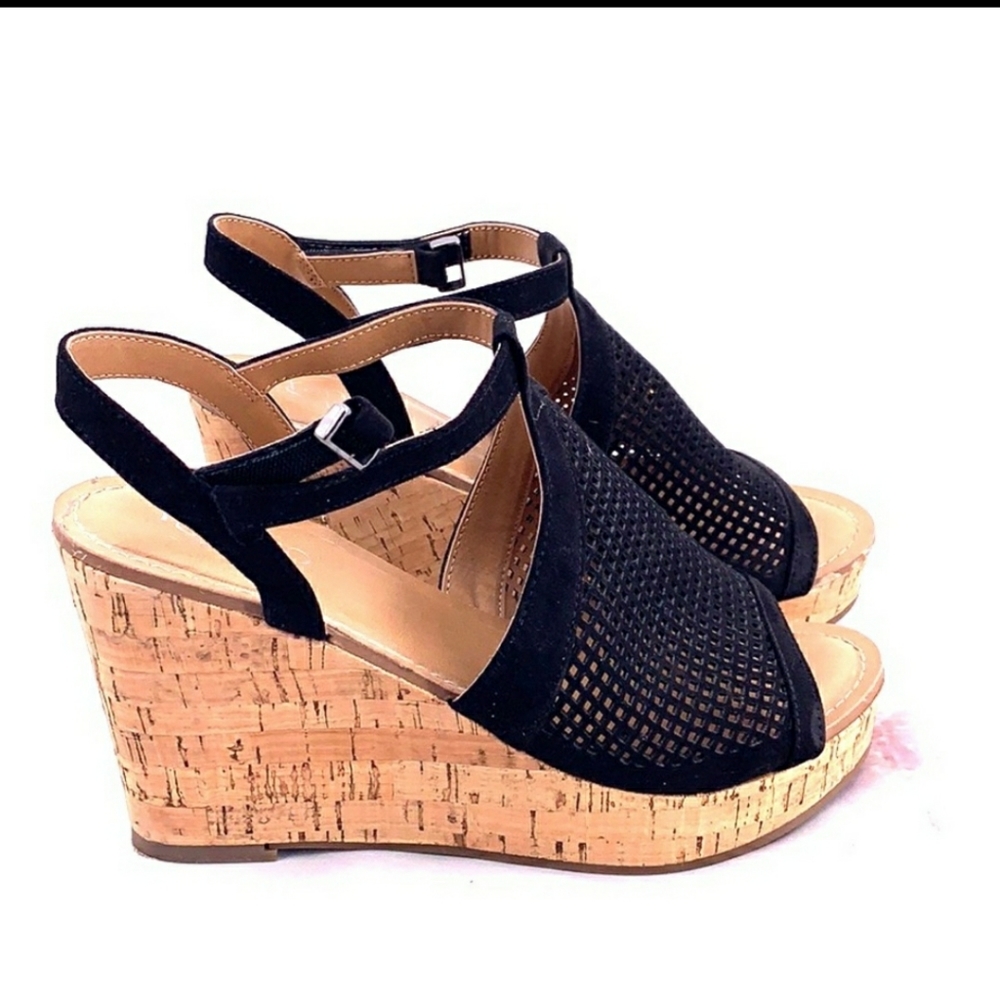 Franco sarto cork wedge sandals size 7.5 black